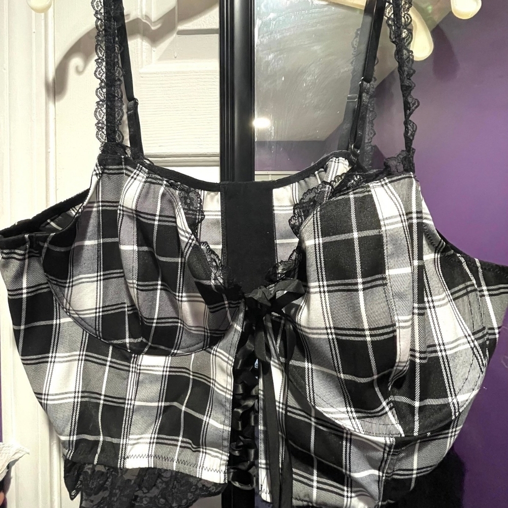 Black and White Plaid Corset and Skirt